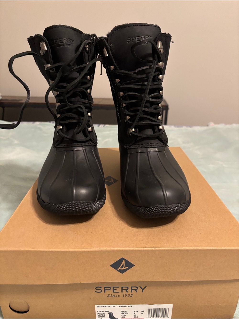 Sperry Black Saltwater Tall Lace-Up Duck Boots